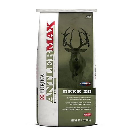 Purina AntlerMax Deer Feed 20 with Climate Guard and Bio LG, 50 lb. Bag In Demand! Sold 69 times in the last 5 days Purina AntlerMax Deer Feed 20 with Climate Guard and Bio LG, 50 lb. Bag