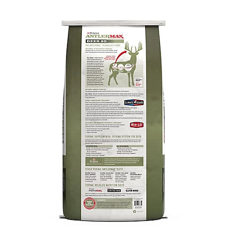 Purina AntlerMax Deer Feed 20 with Climate Guard and Bio LG, 50 lb. Bag In Demand! Sold 69 times in the last 5 days Purina AntlerMax Deer Feed 20 with Climate Guard and Bio LG, 50 lb. Bag