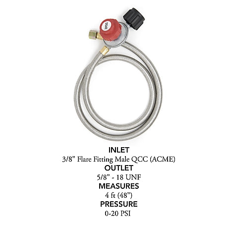 Gas One High Pressure Propane Regulator with 4 ft. Steel Braided Hose with male end orifice
