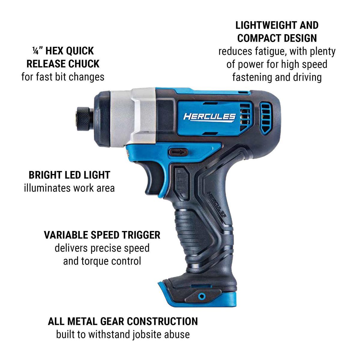 HERCULES 12V Cordless 1/4 in. Hex Compact Impact Driver - Tool Only