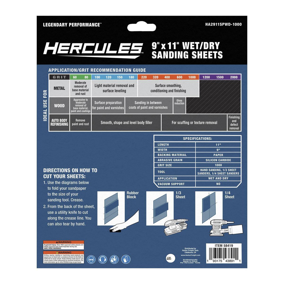 HERCULES 9 in. x 11 in. 1000 Grit Wet/Dry Sanding Sheets with Silicon Carbide Grain, 5-Pack