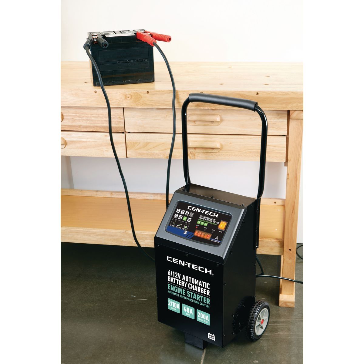CEN-TECH 2/10/40/200 Amp, 6/12V Automatic Battery Charger with Engine Jump Start