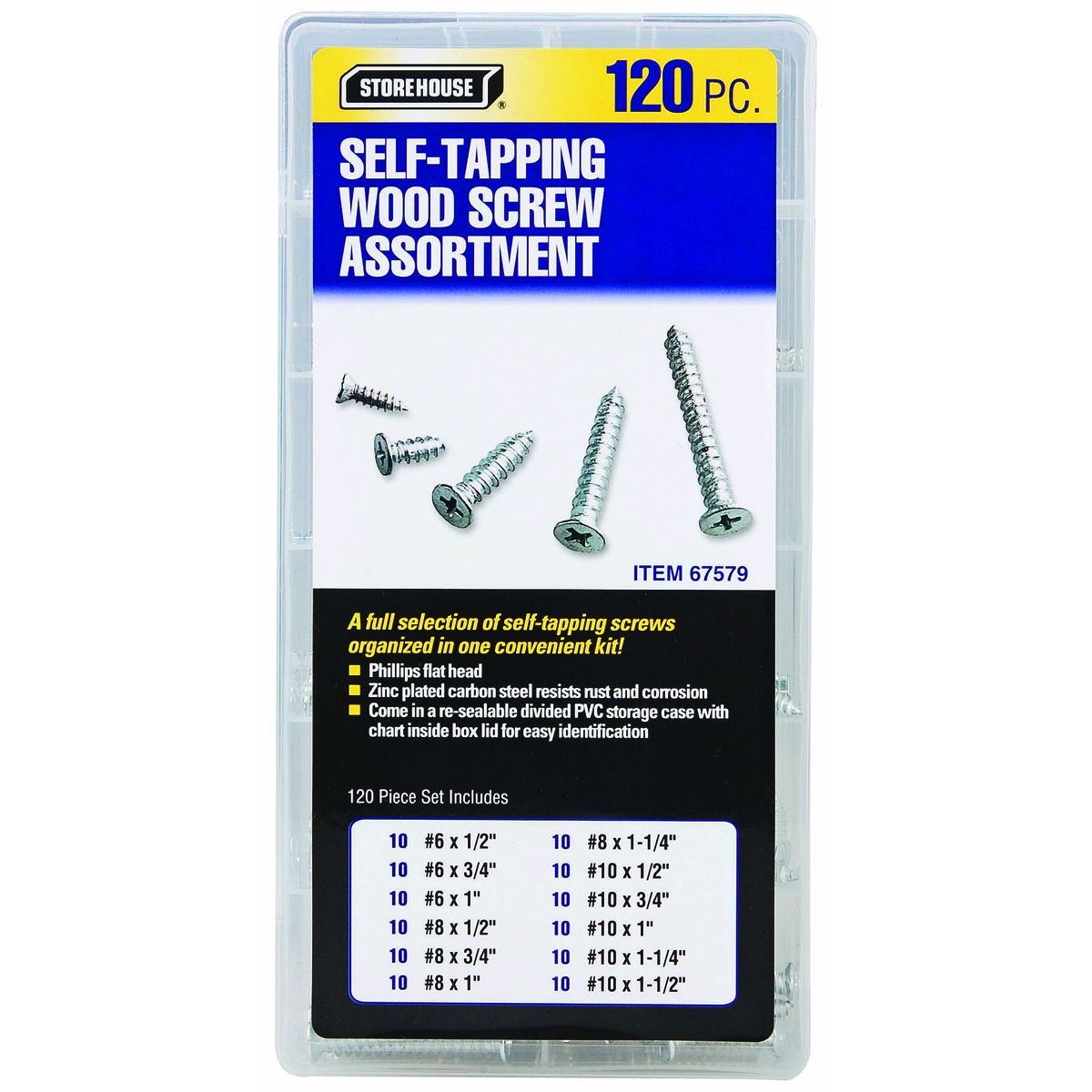 STOREHOUSE Self-Tapping Wood Screw Set, 120 Piece