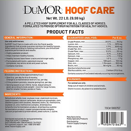 DuMOR Hoof Care Pelleted Horse Hoof Supplement, 22 lb.