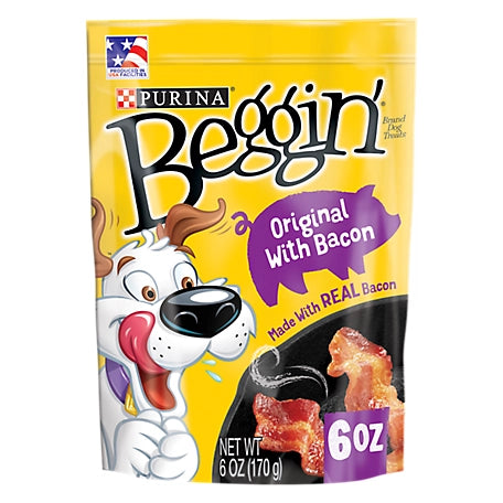 Purina Beggin' Purina Strips Made in USA Facilities Dog Treats, Original With Bacon - 6 oz. Pouch