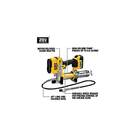 DeWALT 20V Lithium Ion Grease Gun Kit, Battery (4Ah), Charger, Kitbox