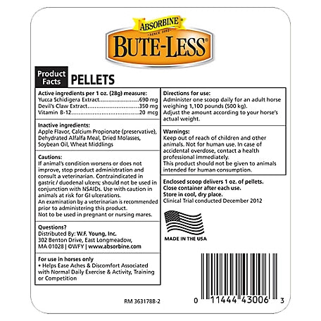 Absorbine Bute-Less Comfort and Recovery Horse Supplement Pellets, 5 lb.