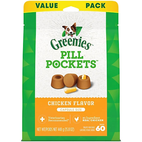 Greenies PILL POCKETS Capsule Size Natural Dog Treats Chicken Flavor, 15.8 oz. Value Pack (60 Treats)