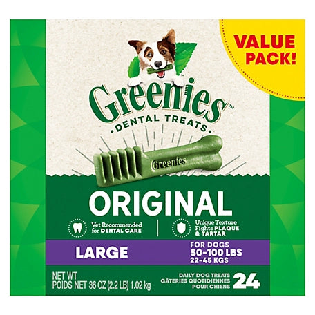 Greenies Original Large Natural Dog Dental Care Chews Oral Health Dog Treats, 36 oz. Pack (24 Treats)