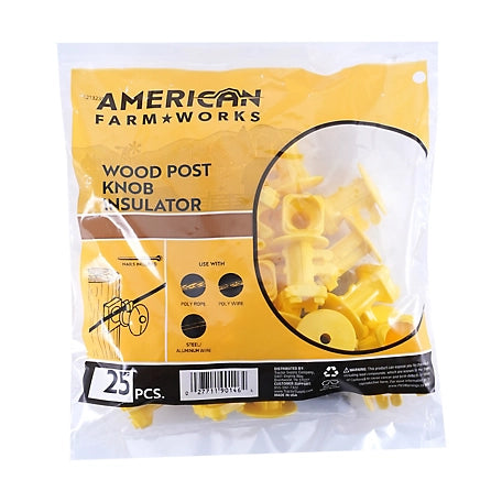 American Farm Works Wood Post Knob Insulators for 9-22 Gauge Steel, Yellow, Aluminum and High-Tensile Wire