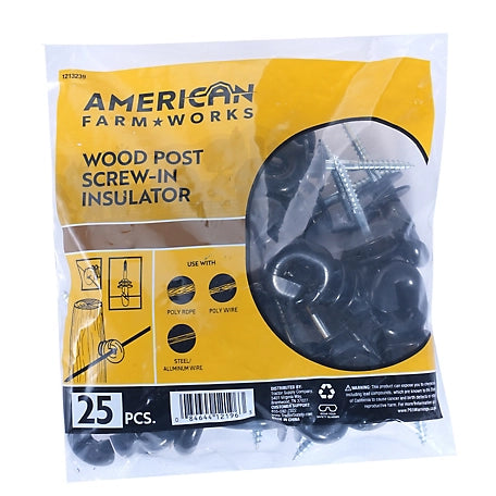 American Farm Works Wood Post Screw-In Ring Electric Fence Insulators, Black