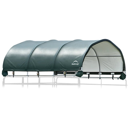 ShelterLogic 12 ft. x 12 ft. x 5.5 ft. Corral Livestock Shelter, Green/Gray, 147.1 sq. ft. Area, 604 cu. ft. Storage Volume