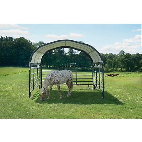 ShelterLogic 12 ft. x 12 ft. x 5.5 ft. Corral Livestock Shelter, Green/Gray, 147.1 sq. ft. Area, 604 cu. ft. Storage Volume