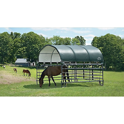 ShelterLogic 12 ft. x 12 ft. x 5.5 ft. Corral Livestock Shelter, Green/Gray, 147.1 sq. ft. Area, 604 cu. ft. Storage Volume