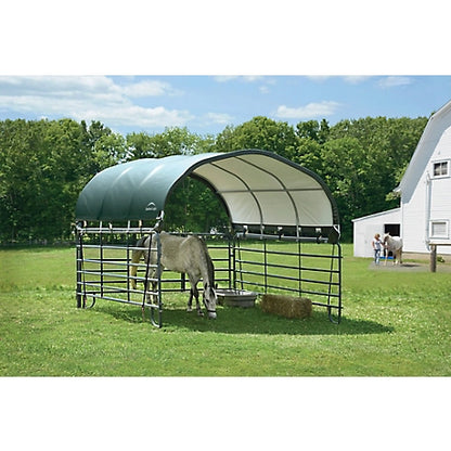 ShelterLogic 12 ft. x 12 ft. x 5.5 ft. Corral Livestock Shelter, Green/Gray, 147.1 sq. ft. Area, 604 cu. ft. Storage Volume