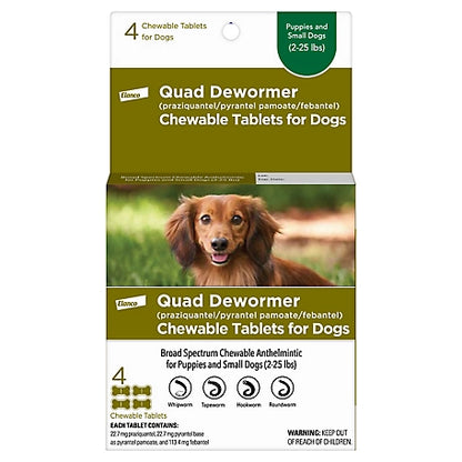 Quad Dewormer Chewable Tablets for Small Dogs 2-25 lb., 22.7 mg