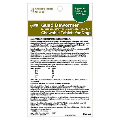 Quad Dewormer Chewable Tablets for Small Dogs 2-25 lb., 22.7 mg