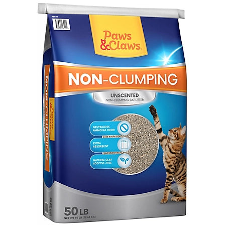 Paws & Claws Unscented Non-Clumping Clay Cat Litter, 50 lb. Bag