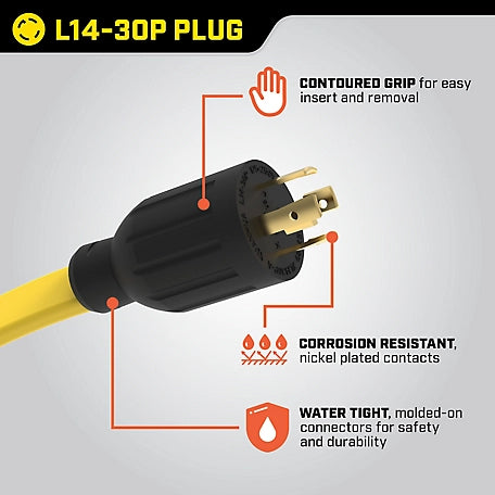 Champion Power Equipment 20 ft. 30A 125/250V Fan-Style Flat Generator Extension Cord, L14-30P to Four 5-20R