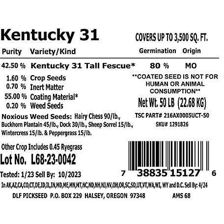 DLF 50 lb. Kentucky-31 Tall Fescue Grass Seed Mix-Coated