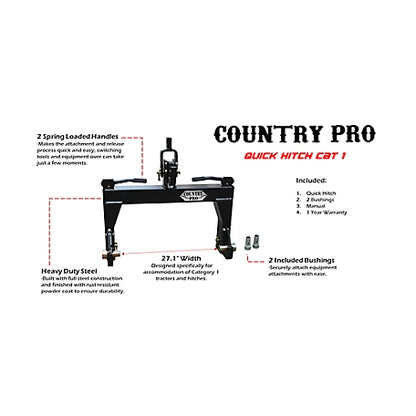 Country Pro CAT 1 Tractor Quick Hitch - 2 Spring-Loaded Handles for Fast and Easy Attachment - YTL-019-064