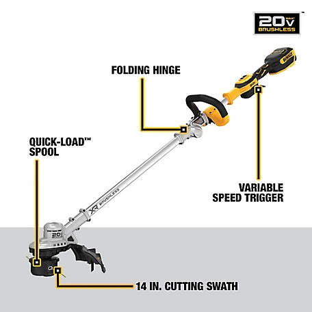 DeWALT DCST922P1 14 in. Cordless 20V MAX Brushless String Trimmer Kit, (1) 5Ah Battery and Charger Included