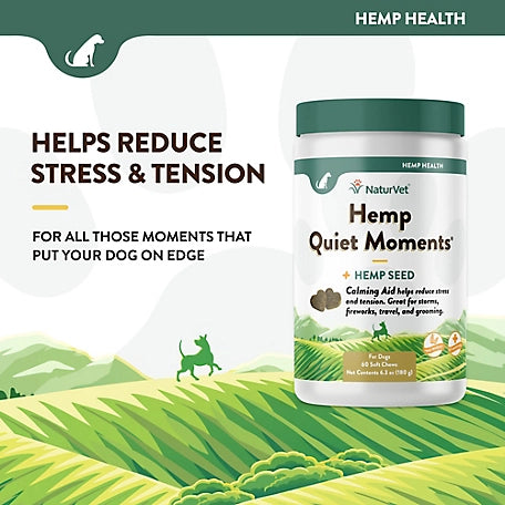 NaturVet Hemp Quiet Moments Plus Hemp Seed Soft Chew Calming Supplement Treats for Dogs, 60 ct.