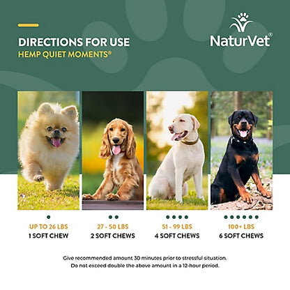 NaturVet Hemp Quiet Moments Plus Hemp Seed Soft Chew Calming Supplement Treats for Dogs, 60 ct.