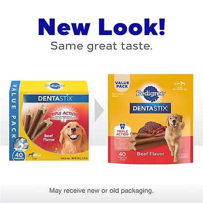 DENTASTIX Large Dog Dental Treats Beef Flavor Dental Bones, 2.08 lb. Value Pack (40 Treats)