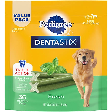 DENTASTIX Dental Dog Treats for Large Dogs Fresh Flavor Dental Bones, 1.87 lb. Value Pack (36 Treats)