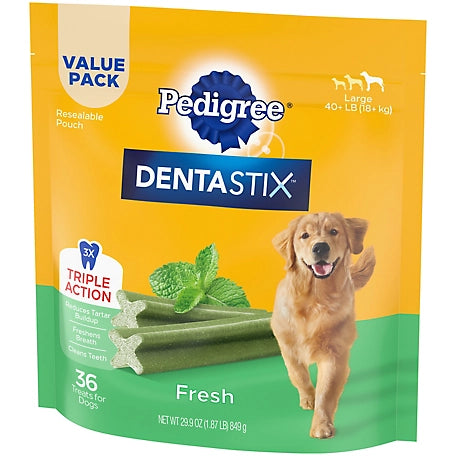 DENTASTIX Dental Dog Treats for Large Dogs Fresh Flavor Dental Bones, 1.87 lb. Value Pack (36 Treats)