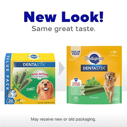 DENTASTIX Dental Dog Treats for Large Dogs Fresh Flavor Dental Bones, 1.87 lb. Value Pack (36 Treats)