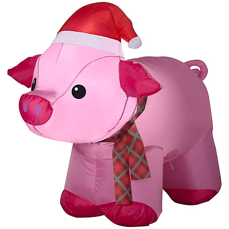 Gemmy Airblown Inflatable Pig Decoration, Self-Inflates, Lights Up, 111927