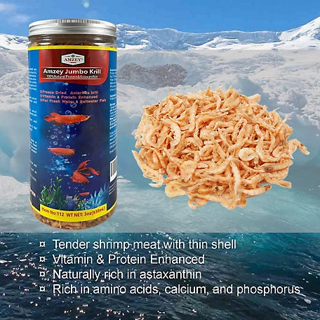 Amzey Freeze-Dried Jumbo Krill Fish Food, 3 oz.