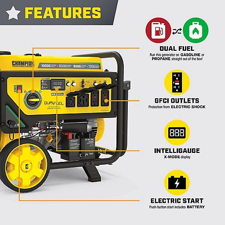 Champion Power Equipment 10,000-Watt Electric Start Dual Fuel Home Backup Portable Generator with CO Shield