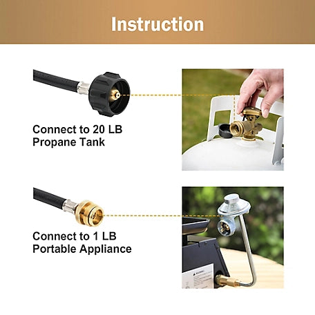 Royal Gourmet 5 ft. Propane Hose Adapter, 1 lb. Portable Appliance to 20 lb. LP Tank Converter with Type 1 Connection, ADA1001