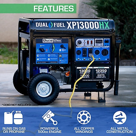 DuroMax 13,000 Watt Dual-Fuel 500cc Portable Generator with CO Alert