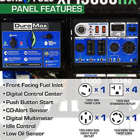 DuroMax 13,000 Watt Dual-Fuel 500cc Portable Generator with CO Alert