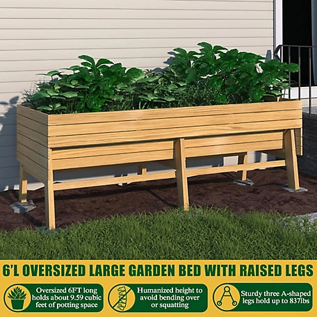 Veikous Large Wooden Raised Garden Bed with Funnel Design and Liner, Natural