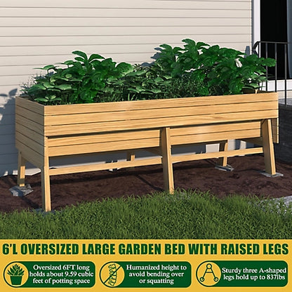 Veikous Large Wooden Raised Garden Bed with Funnel Design and Liner, Natural