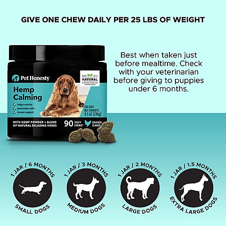 Pet Honesty Hemp Calming Chicken Flavor Soft Chews Dog Supplements