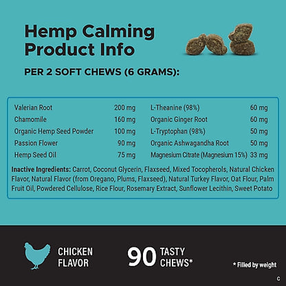 Pet Honesty Hemp Calming Chicken Flavor Soft Chews Dog Supplements