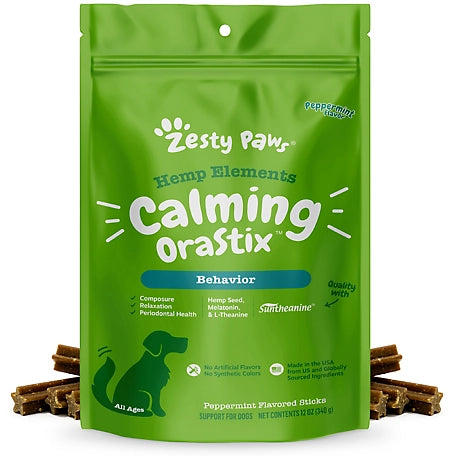 Zesty Paws Hemp Elem Calm OraStix, Peppermint, 12 oz.