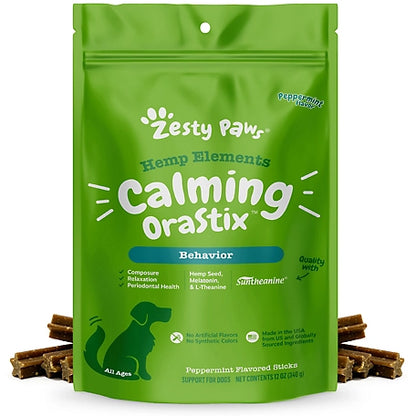 Zesty Paws Hemp Elem Calm OraStix, Peppermint, 12 oz.