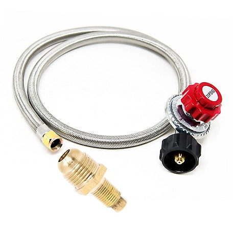 Gas One High Pressure Propane Regulator with 4 ft. Steel Braided Hose with male end orifice