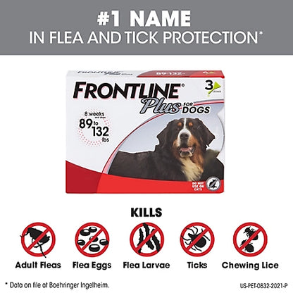 Frontline Plus Flea and Tick Topical Treatment for Dogs 89-132 lb., 3 ct.