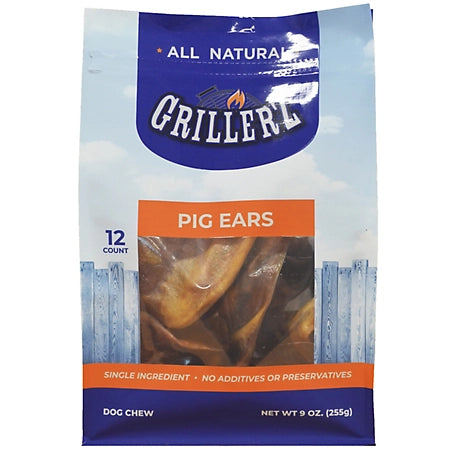 Grillerz Natural Pig Ears Dog Chews, 12 ct.