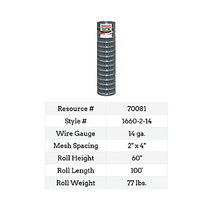 Red Brand 100 ft. x 60 in. Welded Wire Fence with 2 in. x 4 in. Mesh