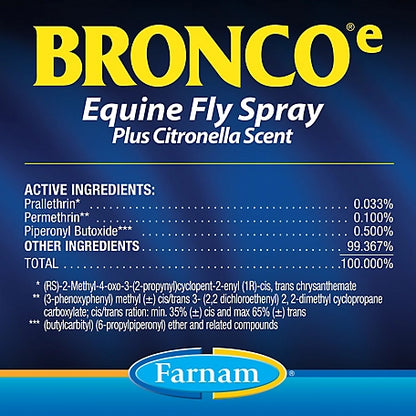 Farnam Bronco E Equine Fly Spray Plus Citronella Scent, 1 qt