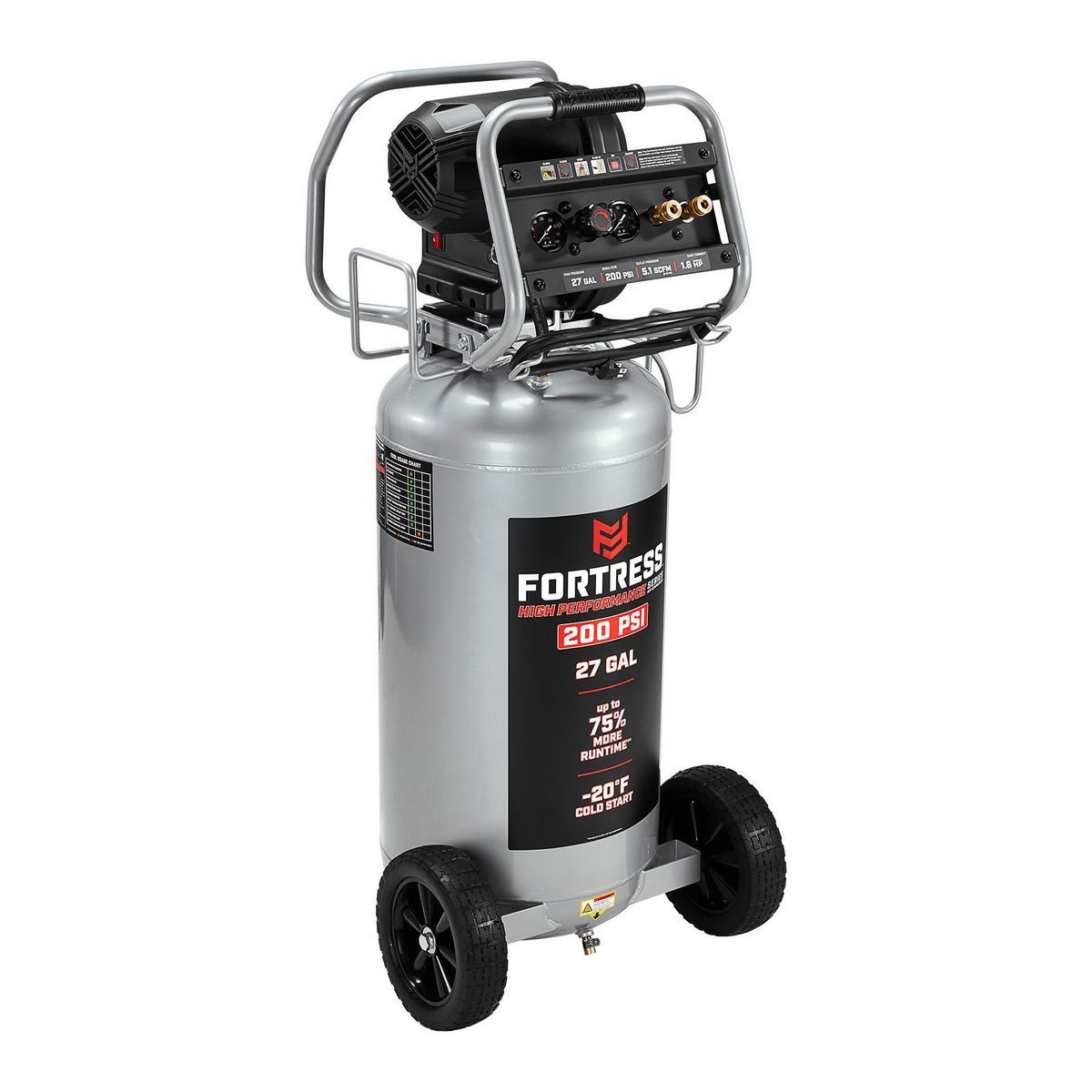 FORTRESS 27 Gallon, 200 PSI High Performance Oil-Free Vertical Shop/Auto Air Compressor